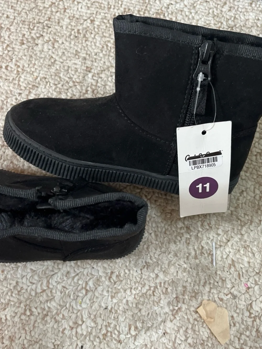 Black  faux Suede Side-Zip Platform Ankle Boots